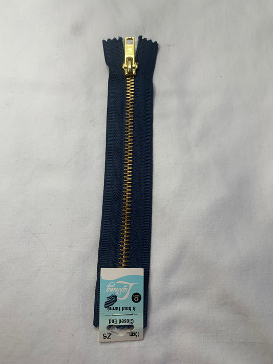 Metal Zipper, Non-Separating, 6 Inch, Blue Color, New