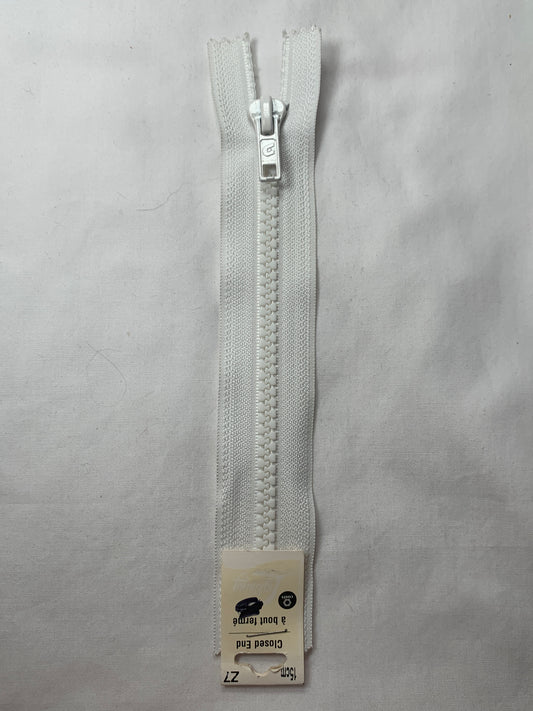 Metal Zipper, Non-Separating, 6 Inch, White Color, New