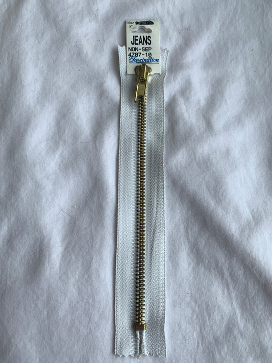 Metal Zipper, Non-Separating, 7 Inch, White Color, New