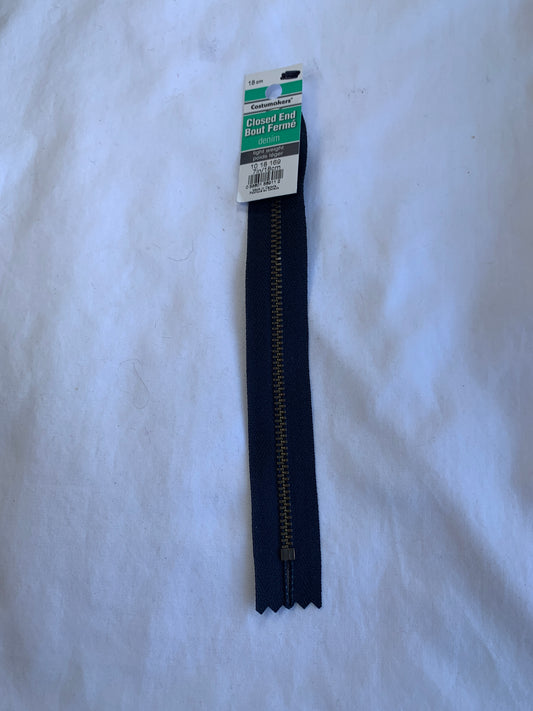 Metal Zipper, Non-Separating, 7 Inch, Navy Blue Color, New