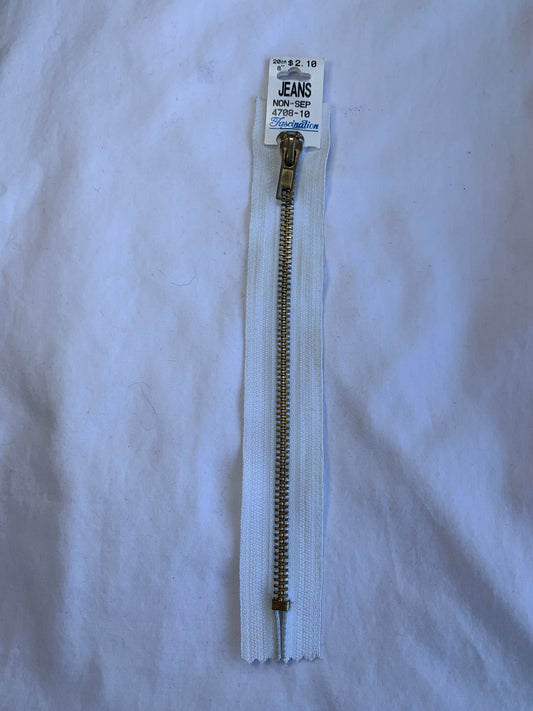 Metal Zipper, Separating, 8 Inch, White Color, New
