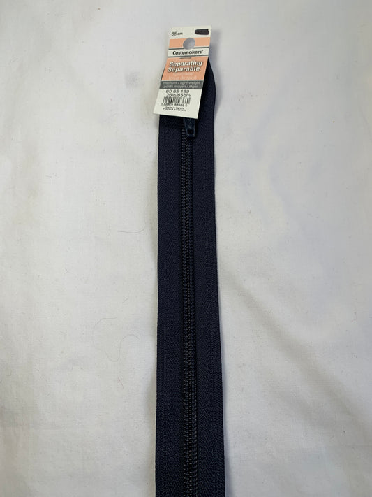 Molded Plastic Zipper, Separating, 26 Inch, Navy Blue Color, New