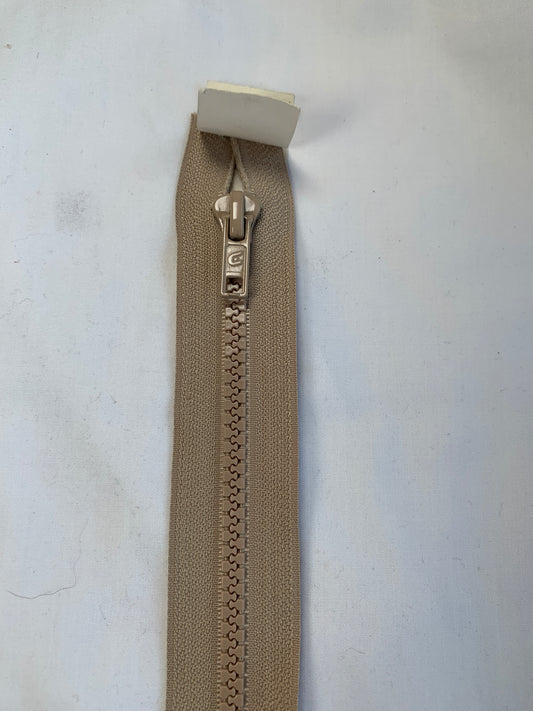 Molded Plastic Zipper, Separating, 28 Inch, Light Brown Color, New