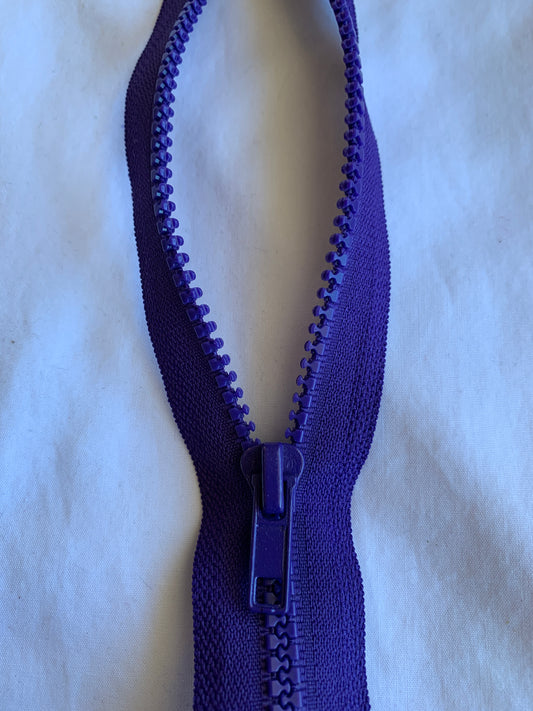 Molded Plastic Zipper, Separating, 20 Inch, Purple Color, New