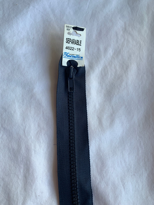 Molded Plastic Zipper, Separating, 22 Inch, Navy Blue Color, New