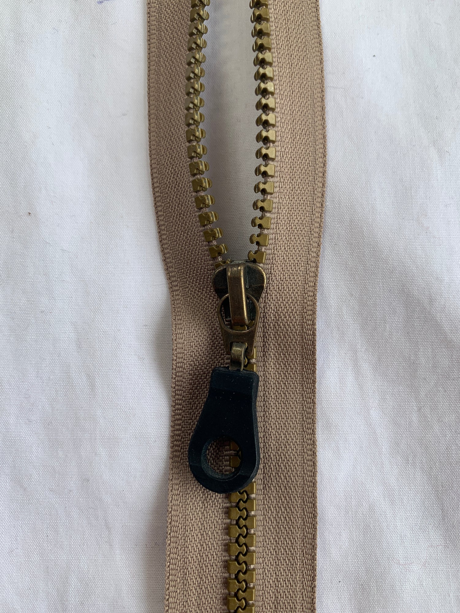 Molded Plastic Zipper, Separating, 12 Inch, Light Brown Color, New