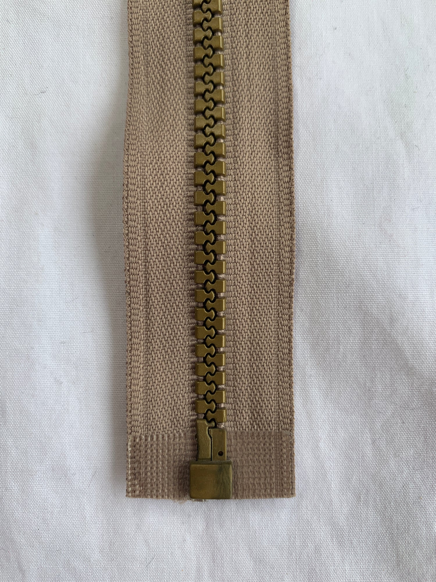 Molded Plastic Zipper, Separating, 12 Inch, Light Brown Color, New