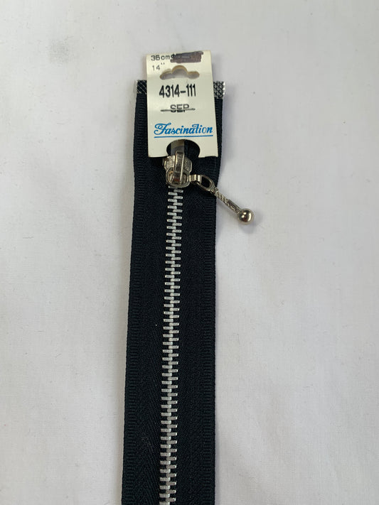 Metal Zipper, Separating, 14 Inch, Black Color, New