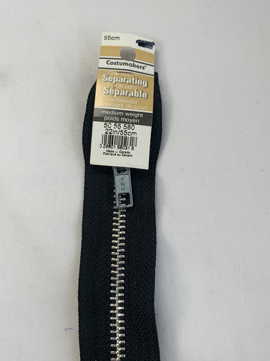 Metal Zipper, Separating, 22 Inch, Black Color, New