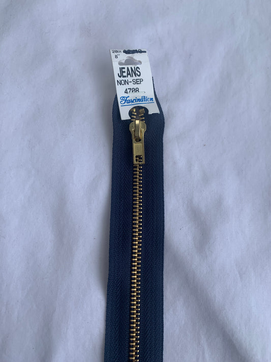 Metal Zipper, Non-Separating, 6 Inch, Navy Blue Color, New