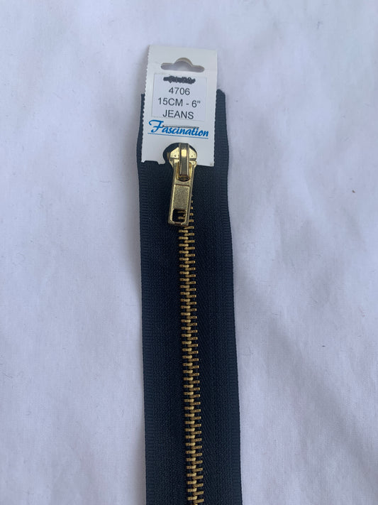 Metal Zipper, Non-Separating, 6 Inch, Black Color, New