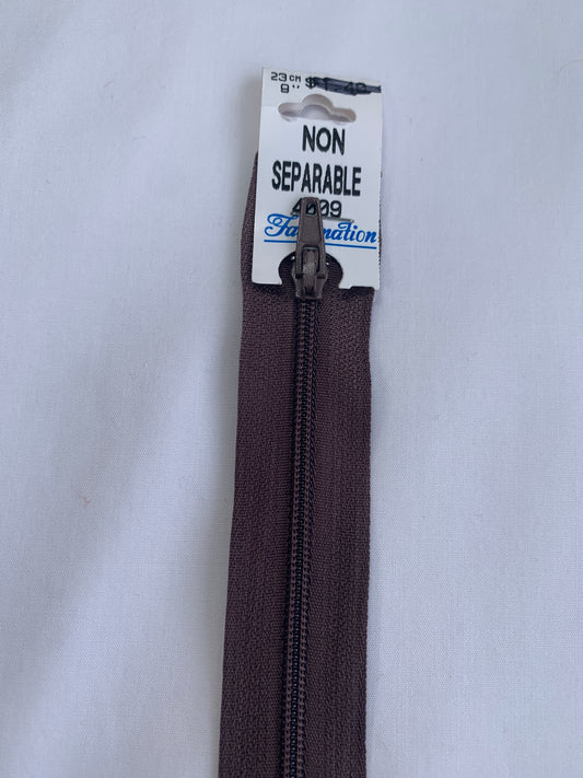 9 Inch Non-Separating Zipper, Light Burgandy, Molded Plastic, New