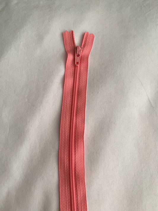 14 Inch Non-Separating Zipper, Peach Pink, Molded Plastic, New