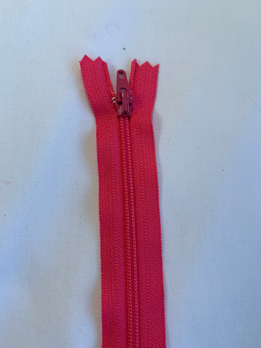 14 Inch Non-Separating Zipper, Dark Pink, Molded Plastic, New