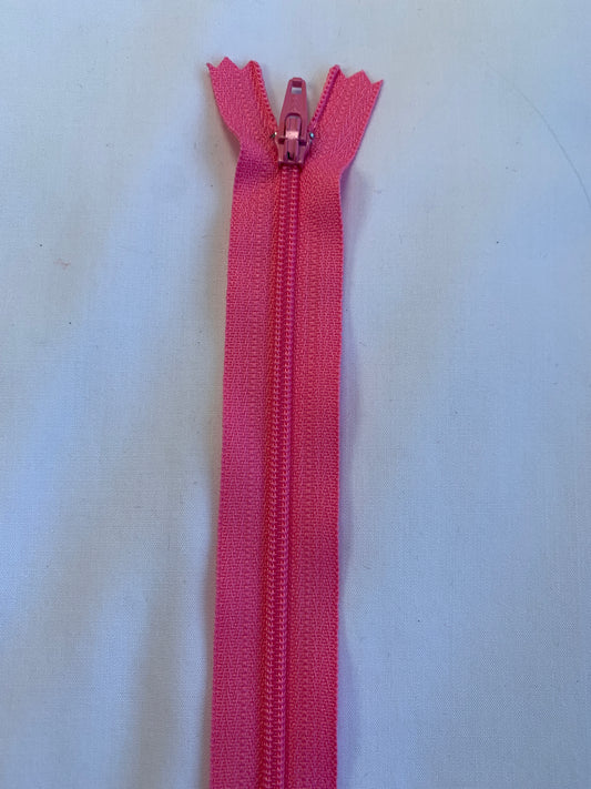 14 Inch Non-Separating Zipper, Pink, Molded Plastic, New