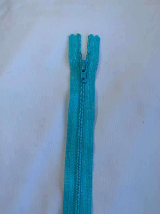 14 Inch Non-Separating Zipper, Medium Blue, Molded Plastic, New