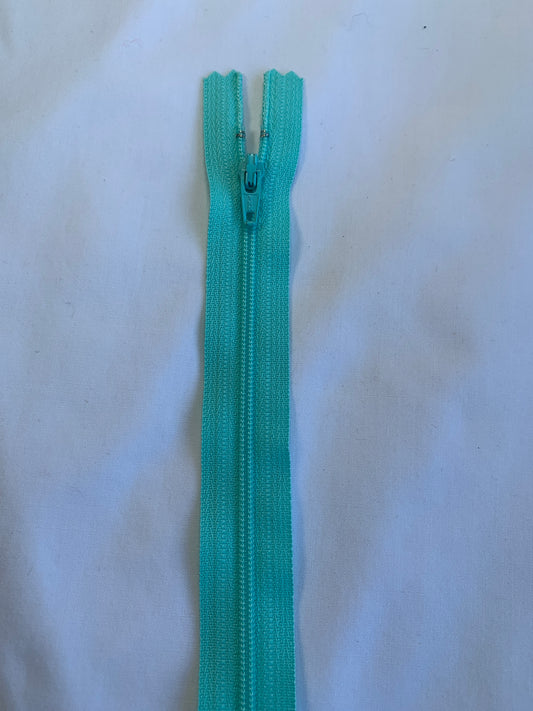 14 Inch Non-Separating Zipper, light Turquoise Blue, Molded Plastic, New