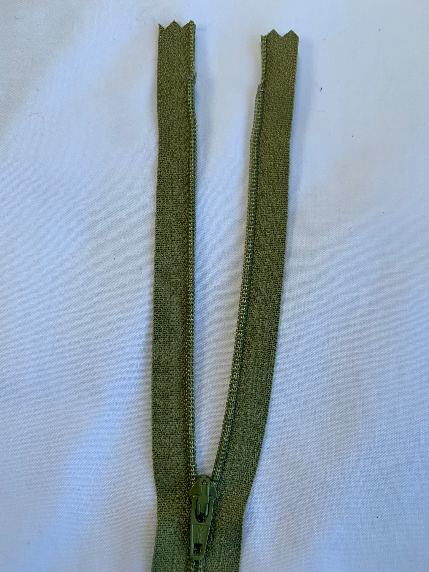 14 Inch Non-Separating Zipper, Olive Green, Molded Plastic, New