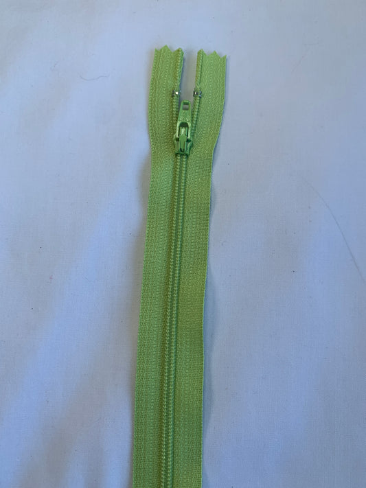 14 Inch Non-Separating Zipper, Lime Green, Molded Plastic, New
