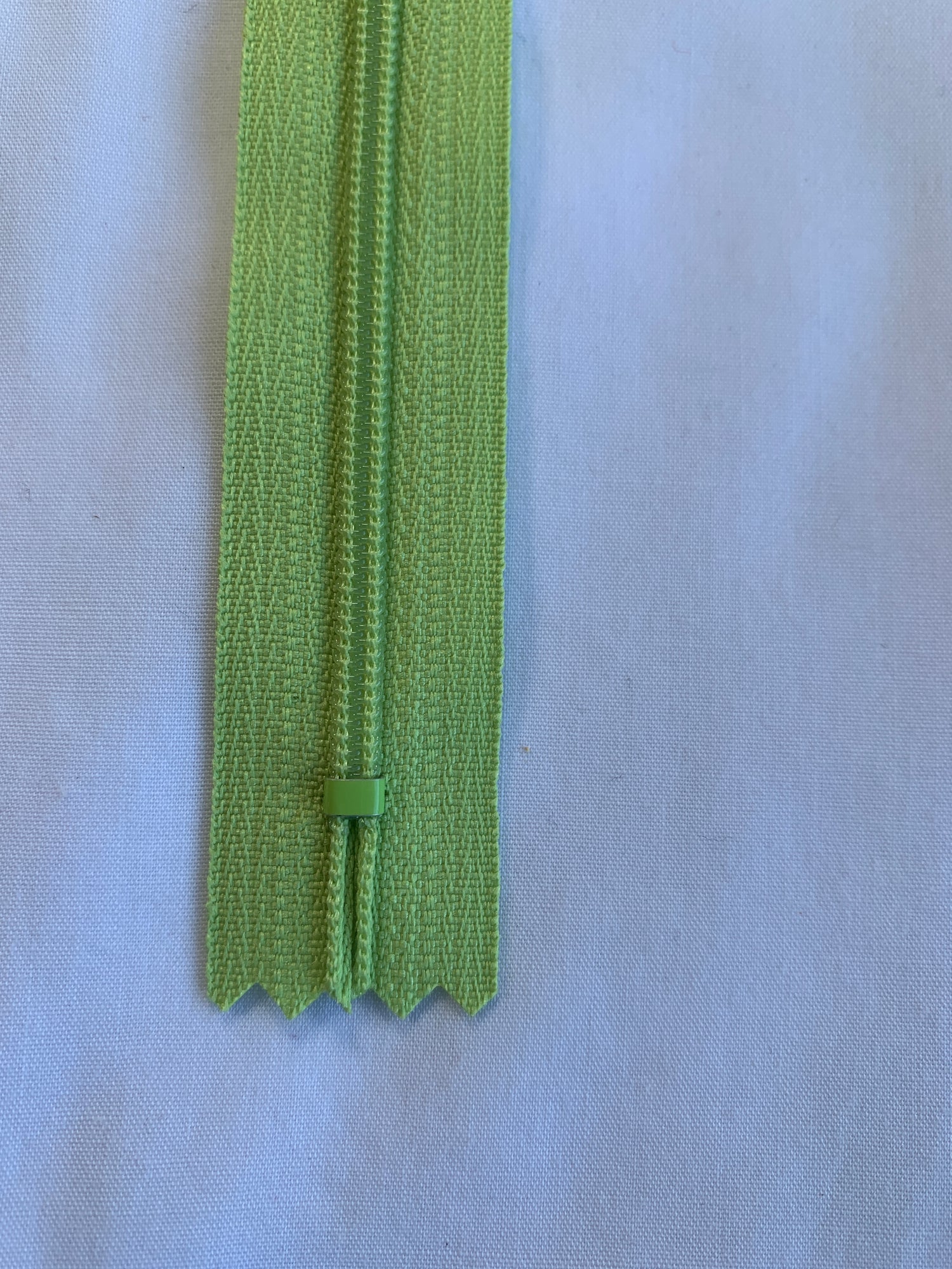14 Inch Non-Separating Zipper, Lime Green, Molded Plastic, New