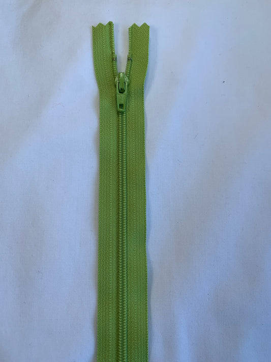 14 Inch Non-Separating Zipper, Apple Green, Molded Plastic, New