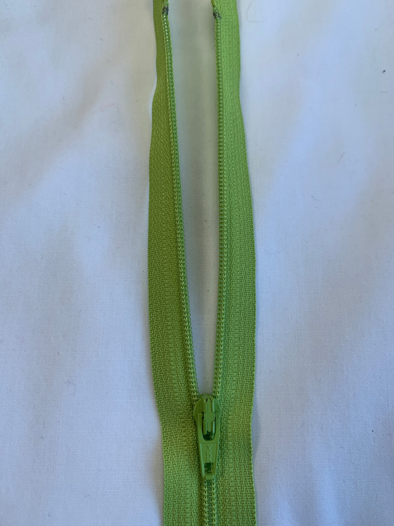 14 Inch Non-Separating Zipper, Apple Green, Molded Plastic, New
