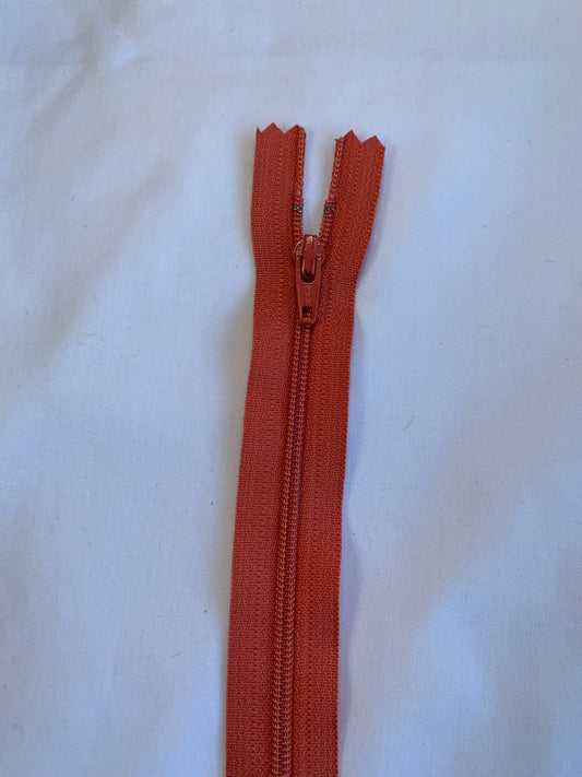 14 Inch Non-Separating Zipper, Fire Orange, Molded Plastic, New
