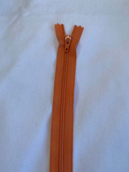 14 Inch Non-Separating Zipper, Orange, Molded Plastic, New