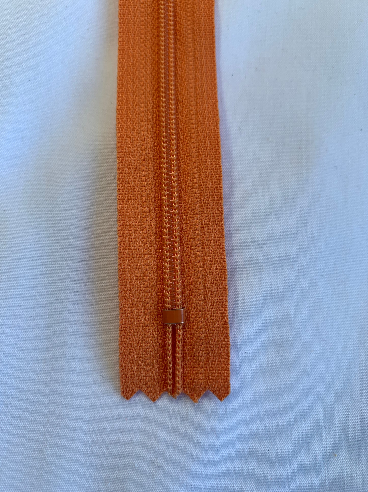 14 Inch Non-Separating Zipper, Orange, Molded Plastic, New