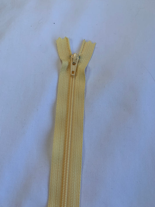14 Inch Non-Separating Zipper, Banana Yellow, Molded Plastic, New