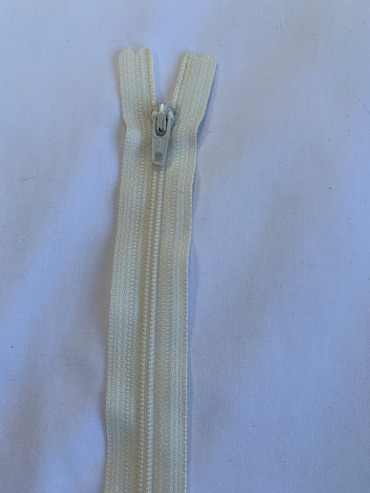 14 Inch Non-Separating Zipper, Ivory, Molded Plastic, New