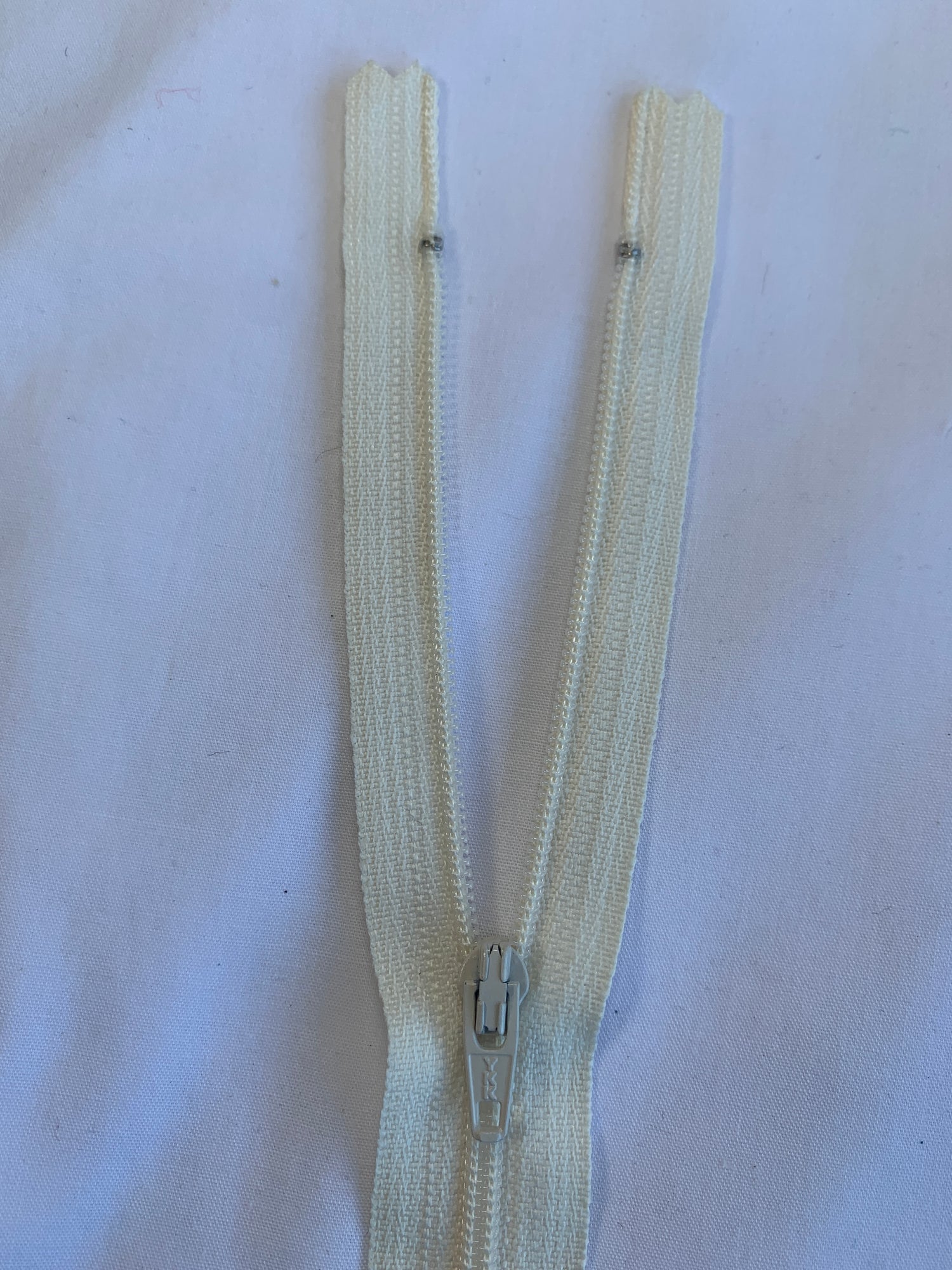 14 Inch Non-Separating Zipper, Ivory, Molded Plastic, New