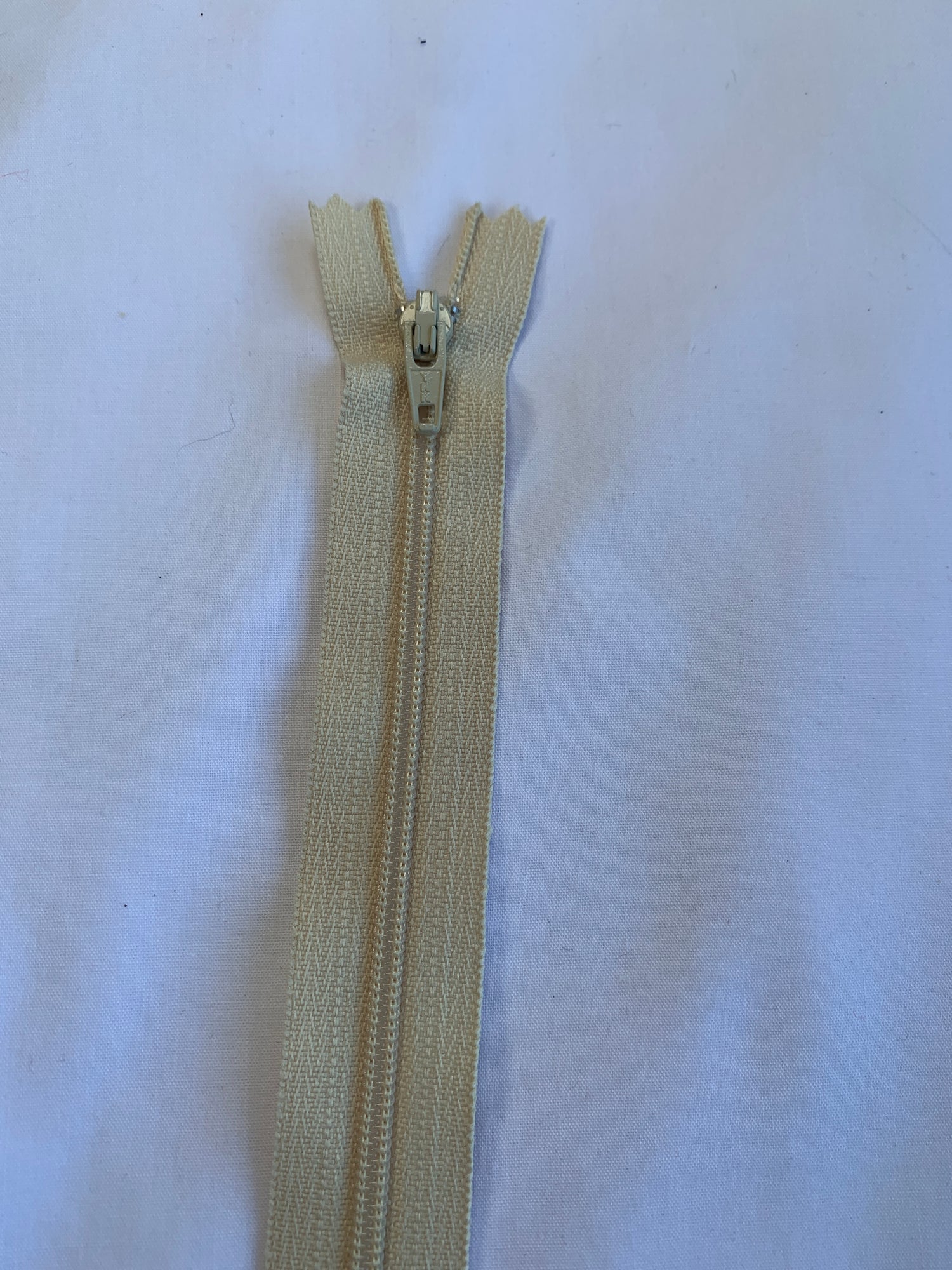14 Inch Non-Separating Zipper, Buff Beige, Molded Plastic, New
