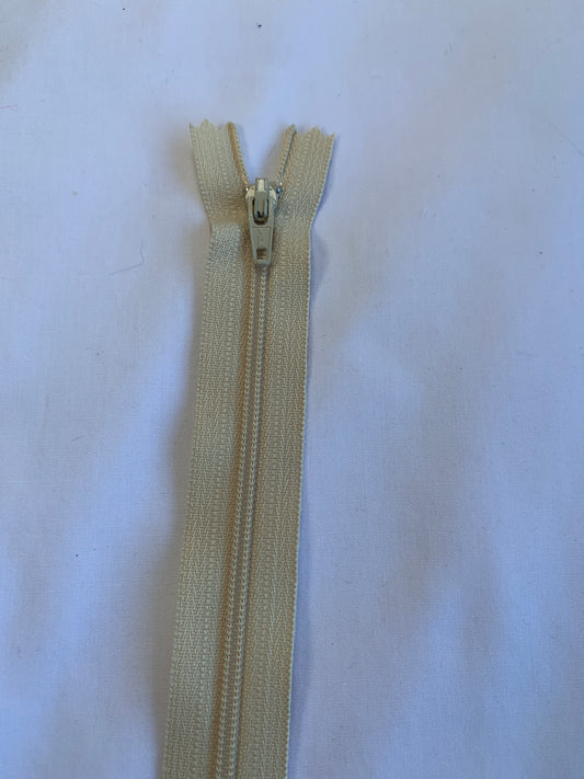 14 Inch Non-Separating Zipper, Buff Beige, Molded Plastic, New