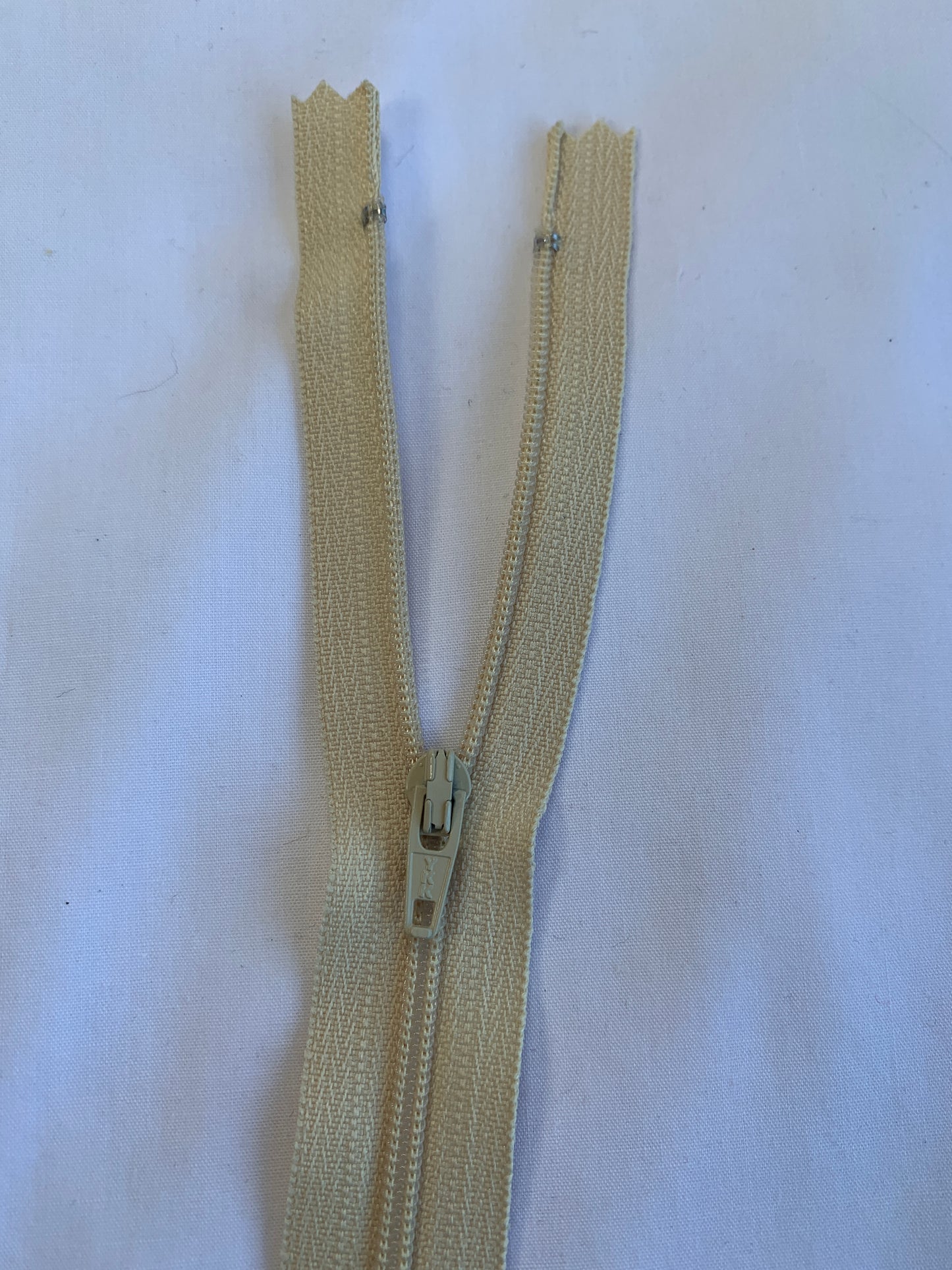 14 Inch Non-Separating Zipper, Buff Beige, Molded Plastic, New