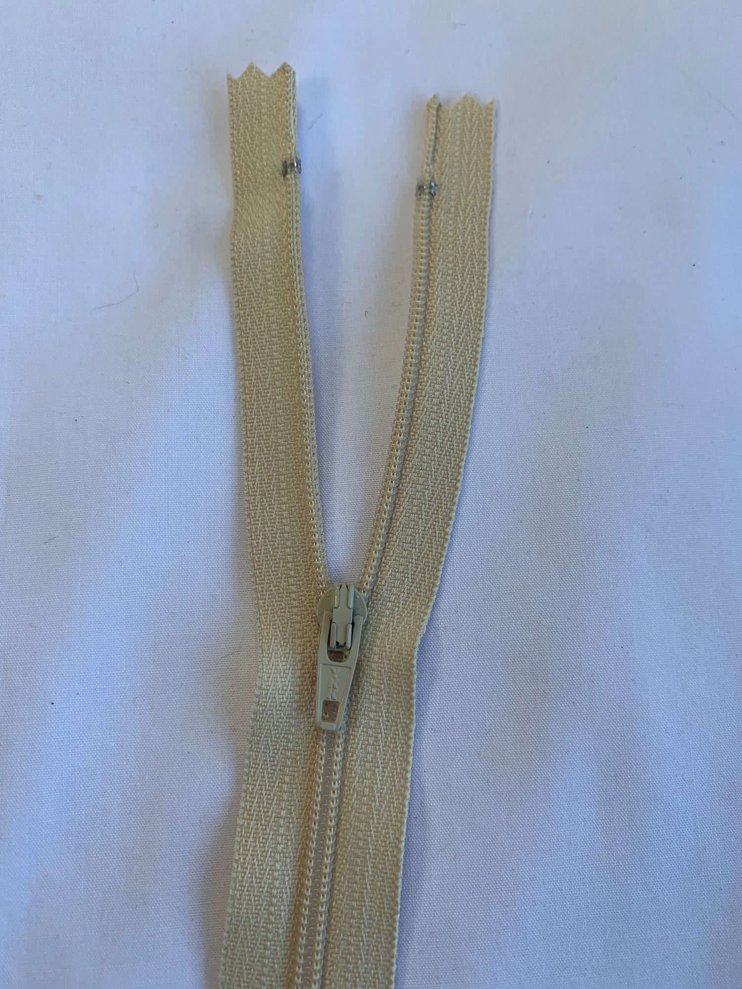 14 Inch Non-Separating Zipper, Buff Beige, Molded Plastic, New