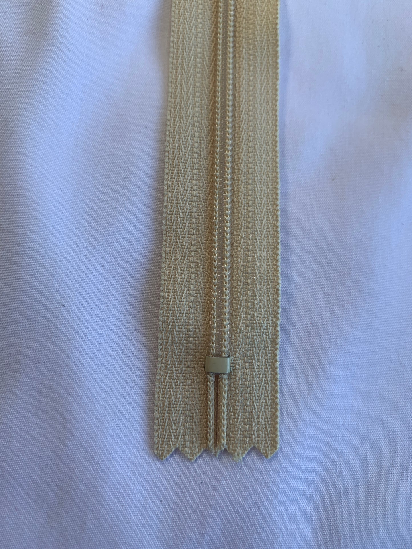 14 Inch Non-Separating Zipper, Buff Beige, Molded Plastic, New