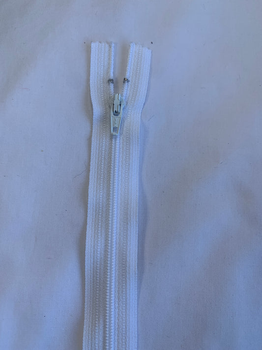 14 Inch Non-Separating Zipper, White, Molded Plastic, New