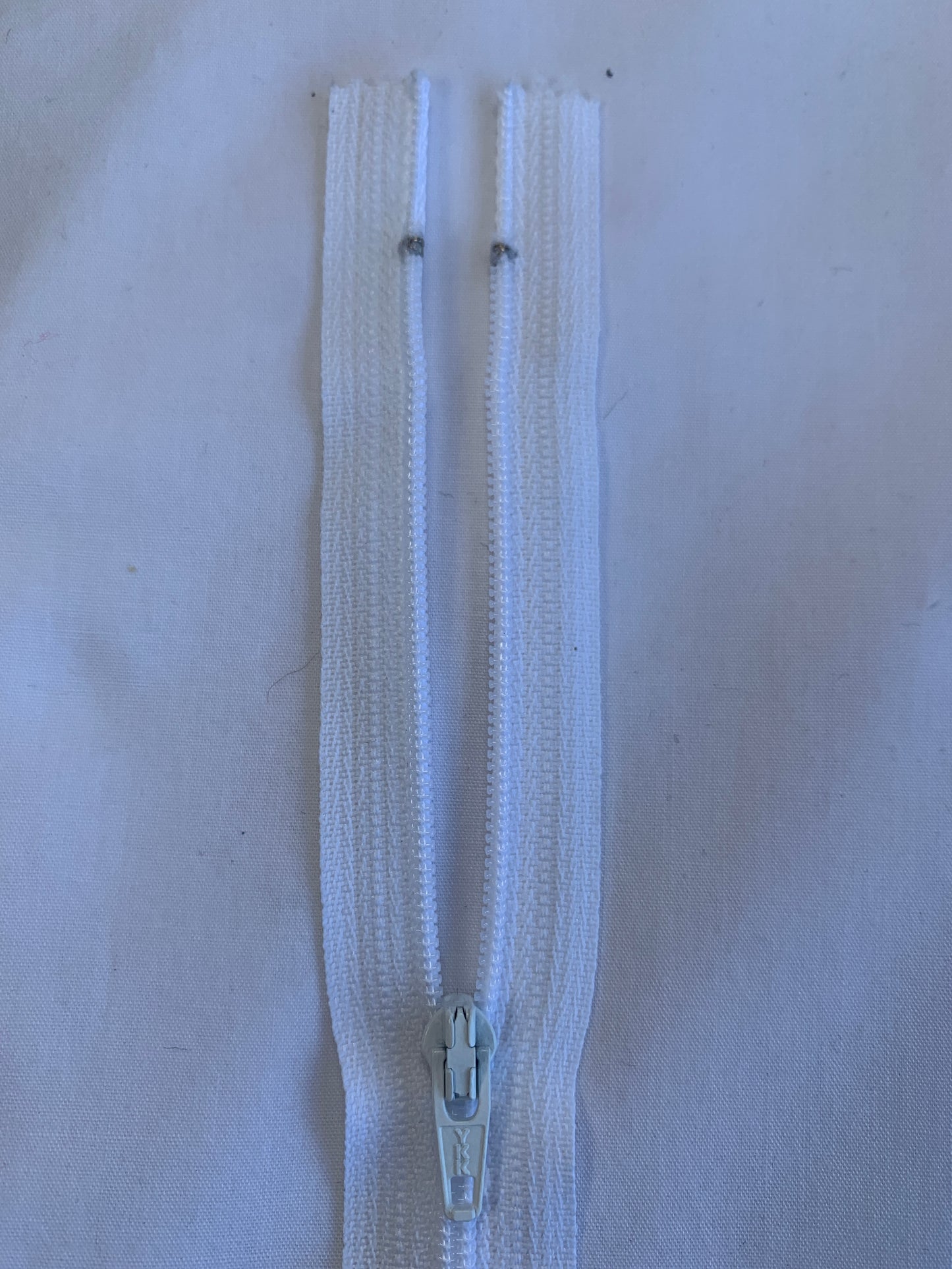 14 Inch Non-Separating Zipper, White, Molded Plastic, New