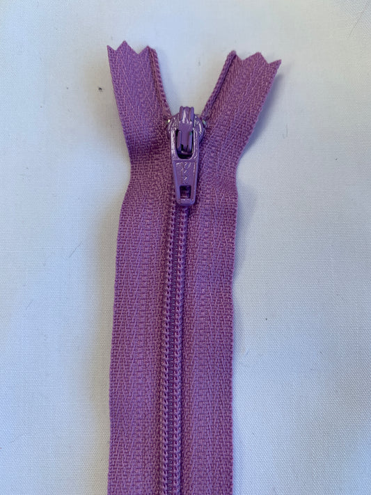 14 Inch Non-Separating Zipper, African Violet, Molded Plastic, New