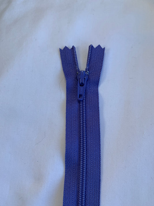 14 Inch Non-Separating Zipper, Indigo, Molded Plastic, New