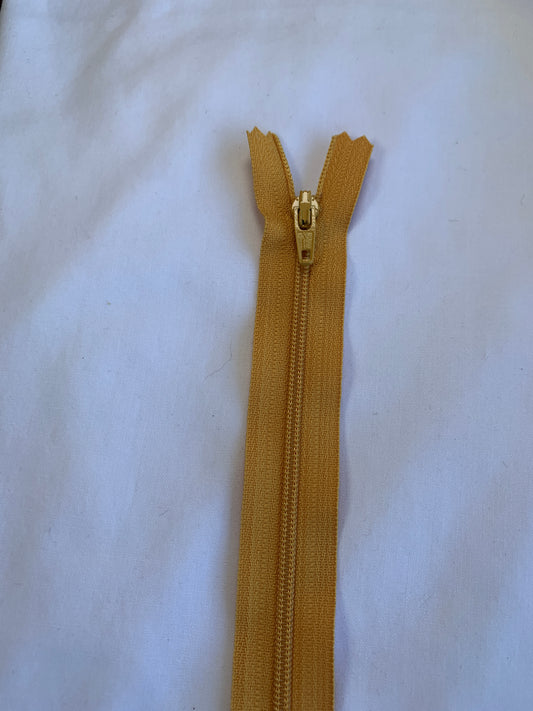 14 Inch Non-Separating Zipper, Mango Yellow, Molded Plastic, New