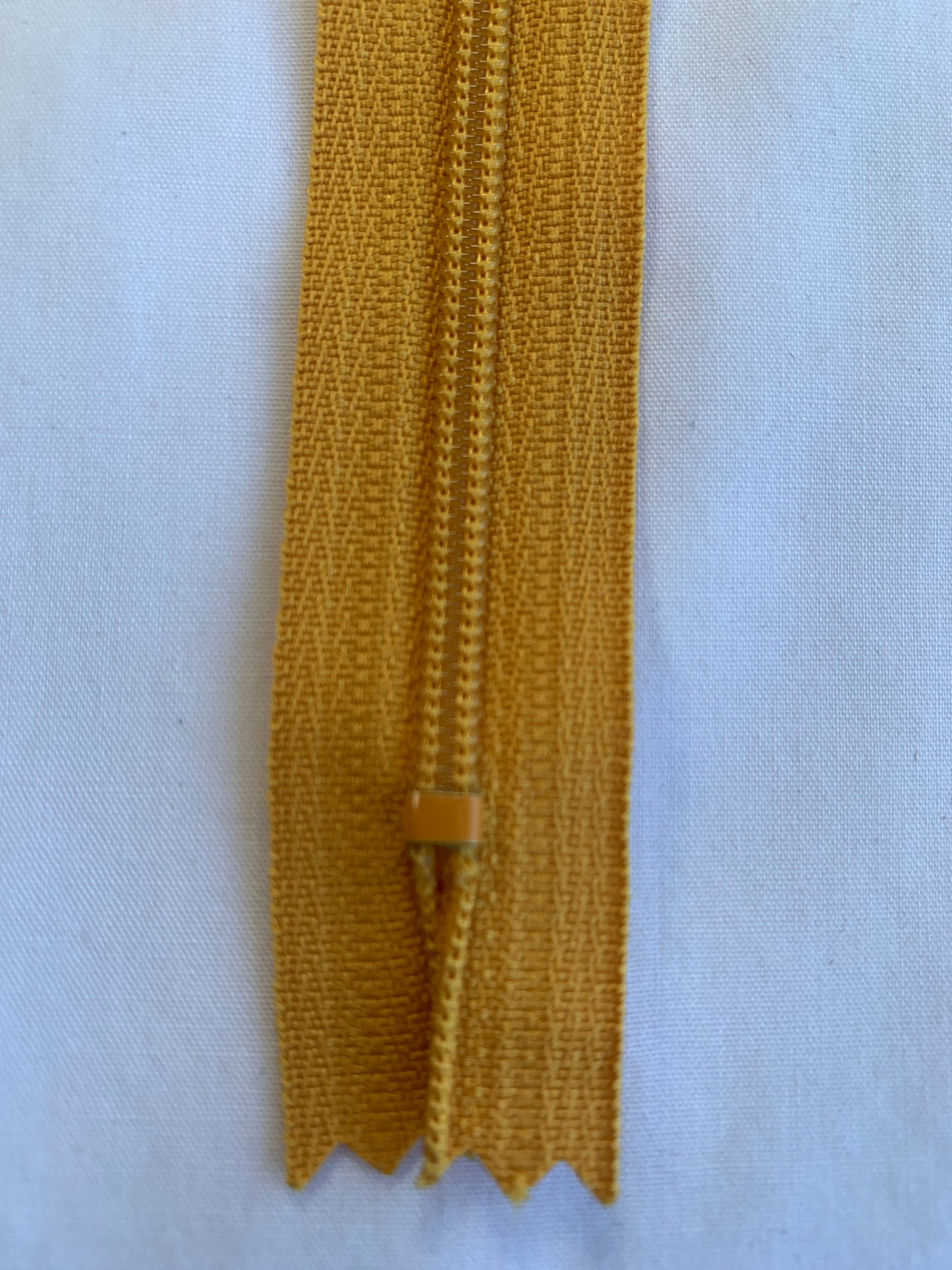 14 Inch Non-Separating Zipper, Mango Yellow, Molded Plastic, New