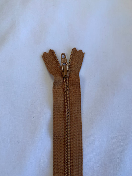 14 Inch Non-Separating Zipper, Bronze Brown, Molded Plastic, New