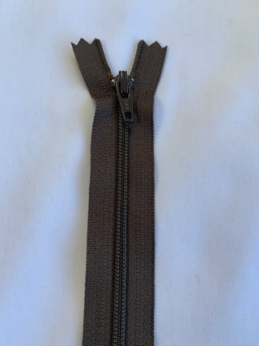 14 Inch Non-Separating Zipper, Coffee Brown, Molded Plastic, New