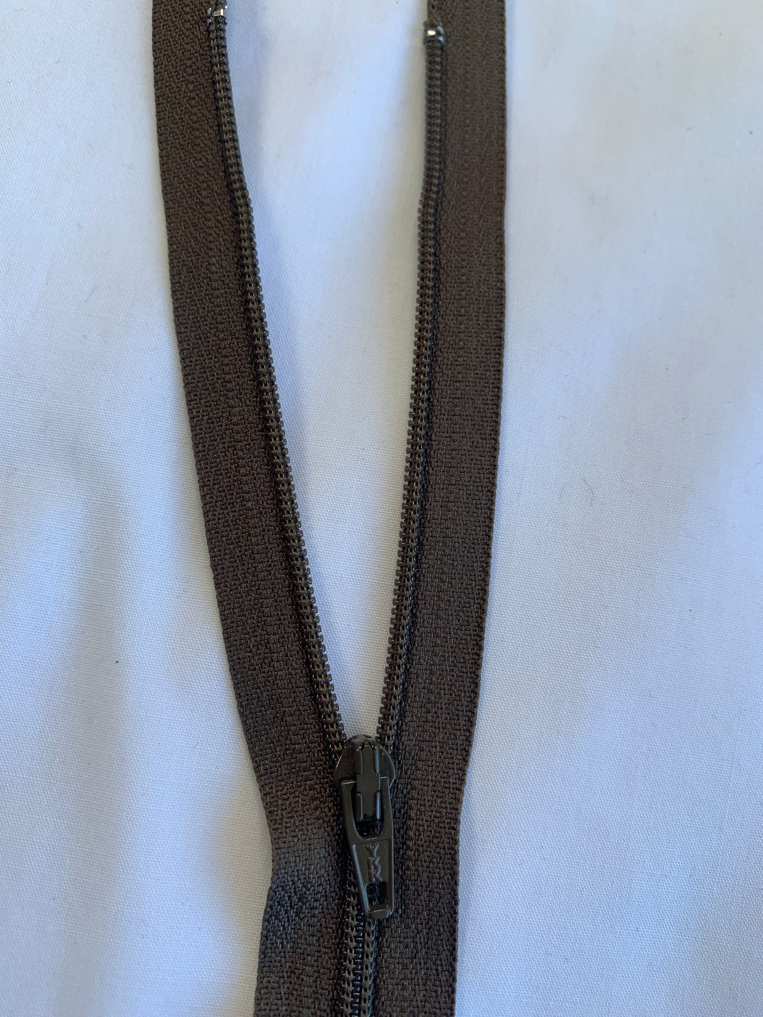 14 Inch Non-Separating Zipper, Coffee Brown, Molded Plastic, New