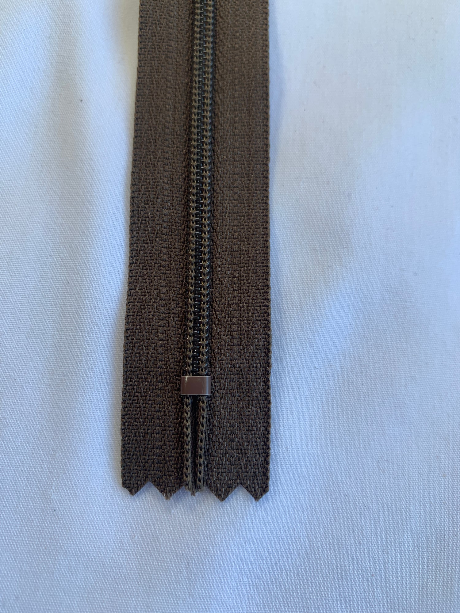 14 Inch Non-Separating Zipper, Coffee Brown, Molded Plastic, New