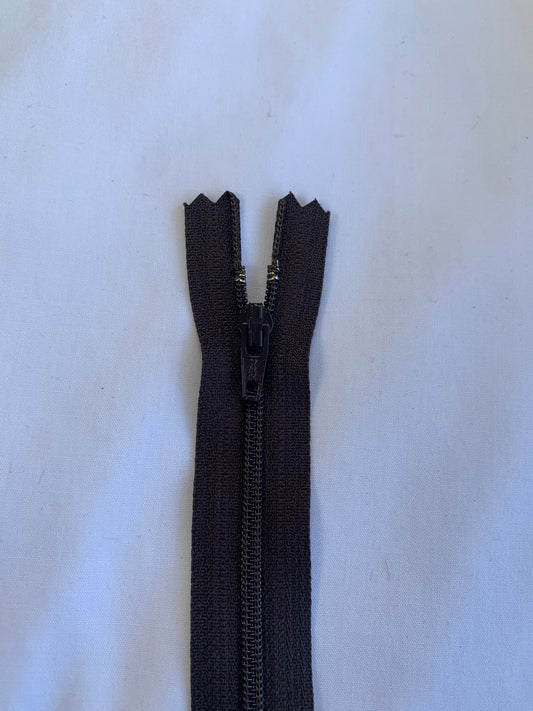 14 Inch Non-Separating Zipper, Taupe Brown, Molded Plastic, New