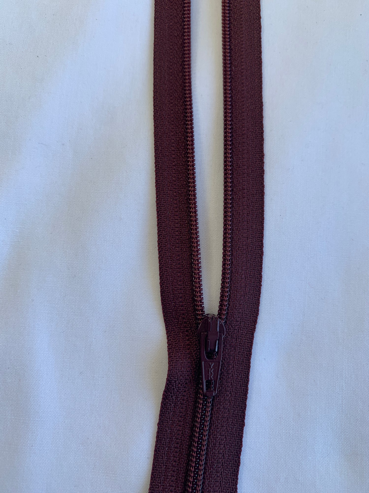 14 Inch Non-Separating Zipper, Burnt Umber Brown, Molded Plastic, New