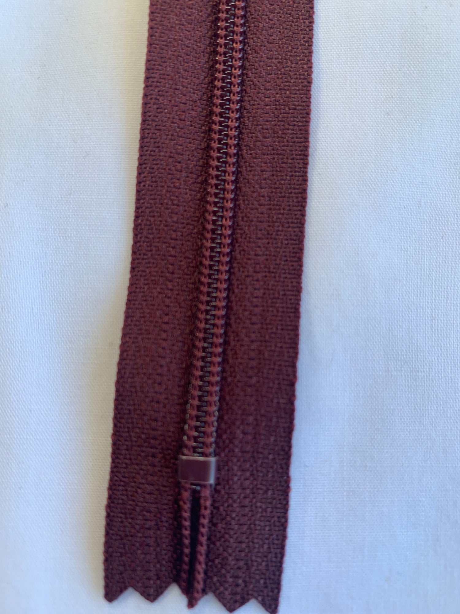 14 Inch Non-Separating Zipper, Burnt Umber Brown, Molded Plastic, New